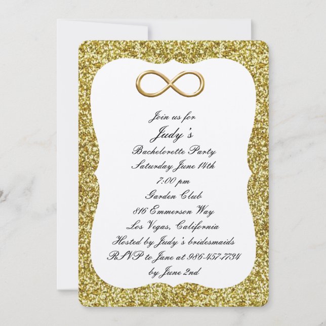 Gold Glitter Gold Infinity Bachelorette Party Invitation (Front)