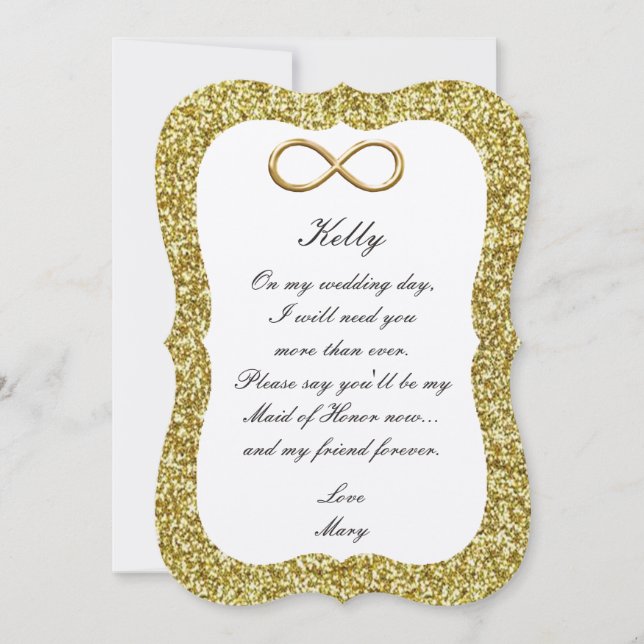 Gold Glitter Gold Infinity Maid Of Honour Card (Front)