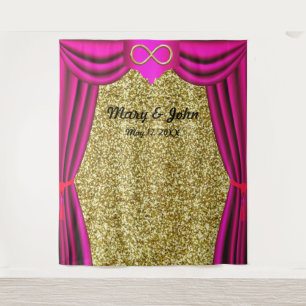 Gold Glitter Gold Infinity Pink Curtain Backdrop Tapestry