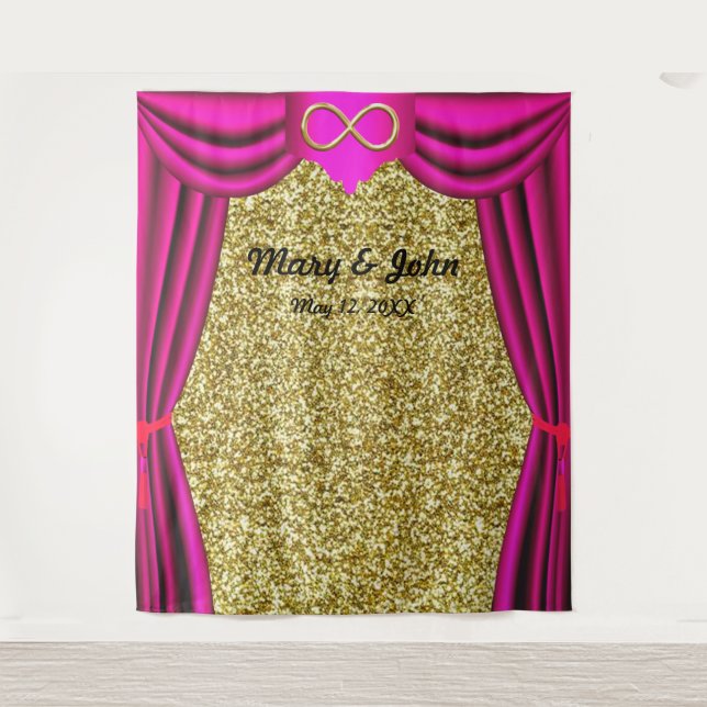 Gold Glitter Gold Infinity Pink Curtain Backdrop Tapestry (Front)