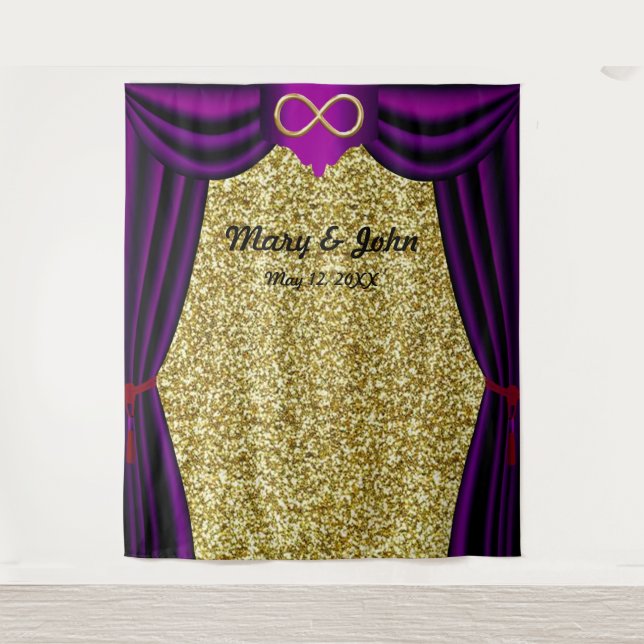 Gold Glitter Gold Infinity Purple Curtain Backdrop Tapestry (Front)