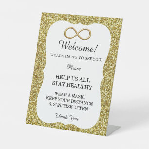 Gold Glitter Gold Infinity Wedding Safety  Pedestal Sign