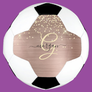 Gold Glitter, Gold Monogram, Black Script Name Football