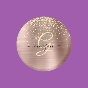 Gold Glitter, Gold Monogram, Black Script Name Magnet