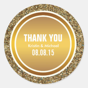 Gold Glitter & Gold Thank You Label Round Stickers