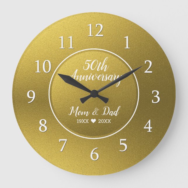  Gold Glitter Golden 50th Wedding Anniversary Large Clock (Front)