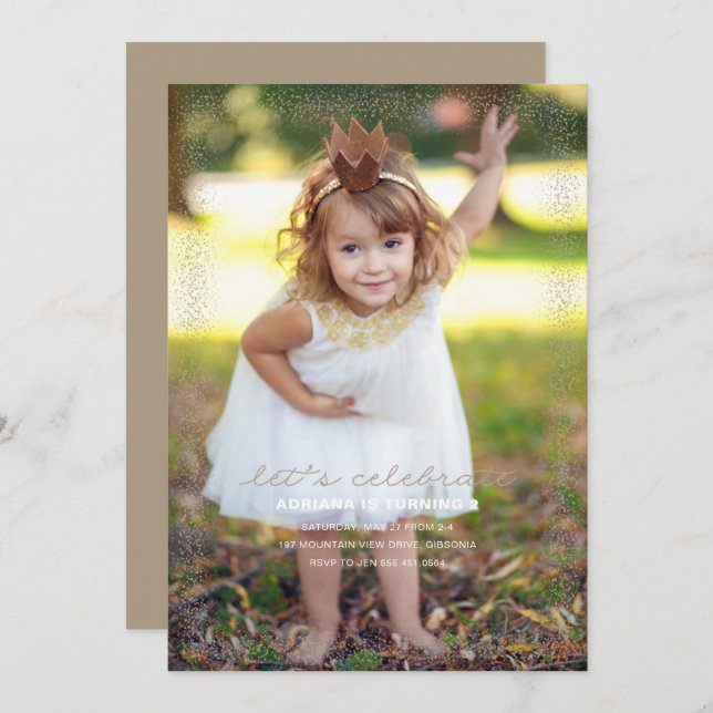 Gold Glitter Golden Birthday Invitation (Front/Back)