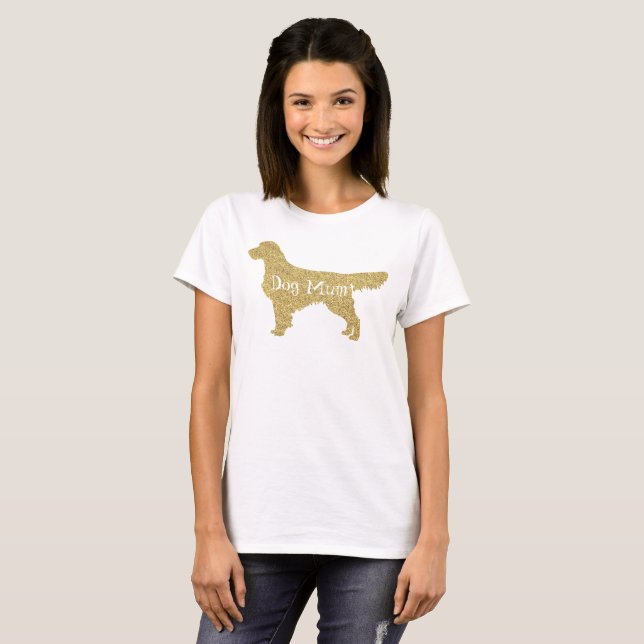 Gold Glitter Golden Retriever | Dog Mum T-Shirt (Front Full)
