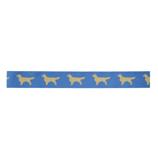 Gold Glitter Golden Retriever grey Satin Ribbon (Front)