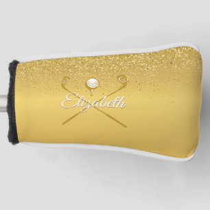 Gold Glitter Golf Ball Classic Script Name Golf Head Cover