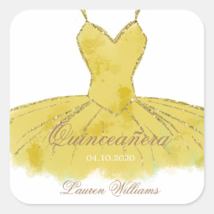 Gold Glitter Gown Quinceanera Sticker