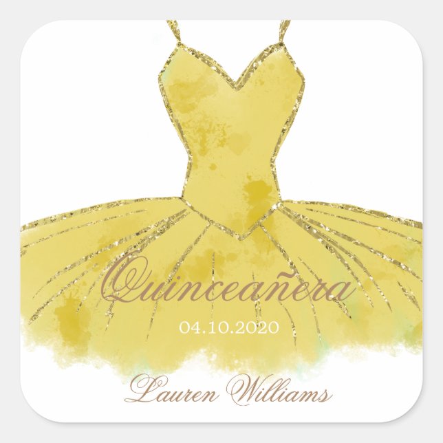 Gold Glitter Gown Quinceanera Sticker (Front)