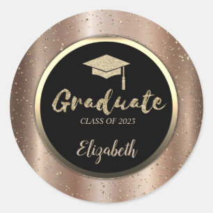 Gold Glitter Grad Cap,Confetti Brown Metallic Classic Round Sticker