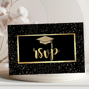 Gold Glitter Grad Cap, Confetti Graduation Party RSVP Card