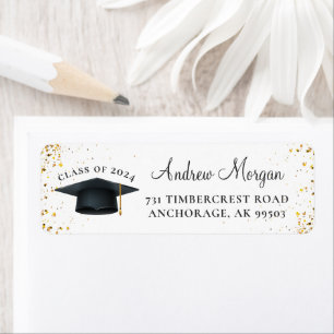 Gold Glitter Grad Cap Graduation Return Address