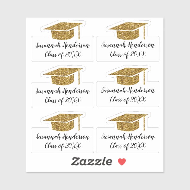 Gold Glitter Grad Cap Name Year Custom Graduation (Sheet)