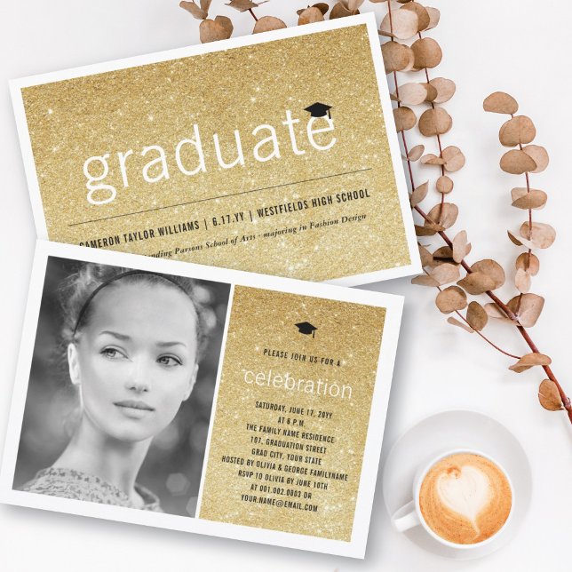 Gold Glitter Graduate Simple Chic Graduation Party Invitation (Creator Uploaded)