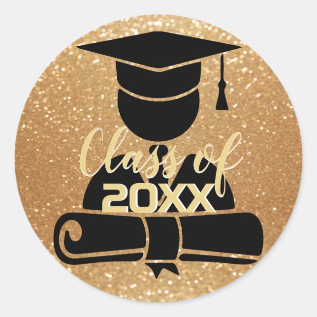 Gold Glitter - Graduate Student - Class of 20XX Classic Round Sticker (Front)