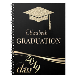 Gold Glitter Graduation Cap, Class 2019 Notebook