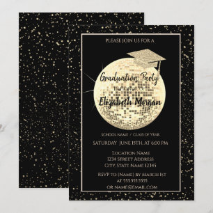 Gold Glitter Graduation Cap,Disco Ball Confetti Invitation