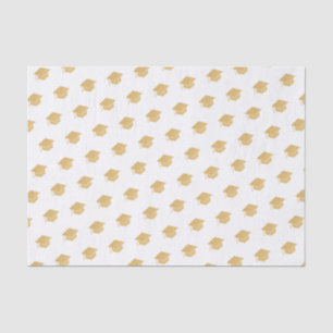 Gold Glitter Graduation Cap Pattern White Tissue Paper