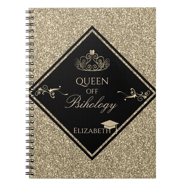 Gold Glitter Graduation Cap, Tiara Notebook (Front)