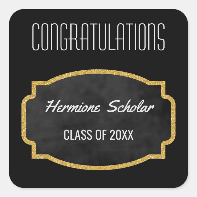 Gold Glitter Graduation Party Favour | Class of Square Sticker (Front)