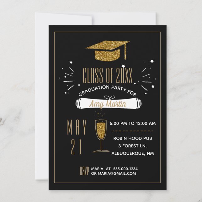 Gold Glitter Graduation Party Invitation (Front)