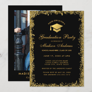 Gold Glitter Graduation Party Invite - Photo Back