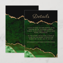 Gold Glitter Green Agate Wedding Details Enclosure Card