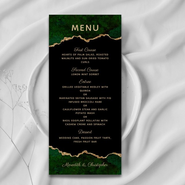 Gold Glitter Green Agate Wedding Menu (Creator Uploaded)