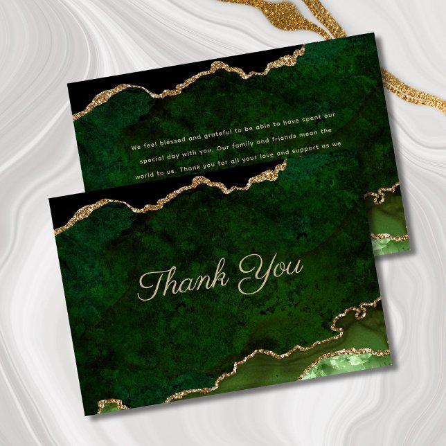 Gold Glitter Green Agate Wedding Thank You Card (Creator Uploaded)