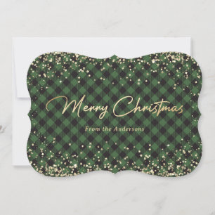 Gold Glitter Green Buffalo Plaid Christmas Cards