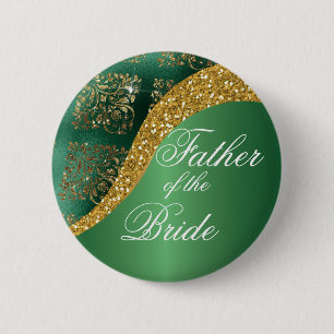 Gold Glitter Green Metallic Father of the Bride 6 Cm Round Badge
