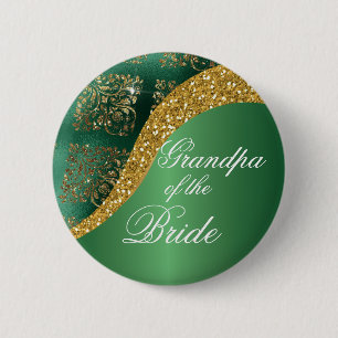 Gold Glitter Green Metallic Grandpa of the Bride 6 Cm Round Badge