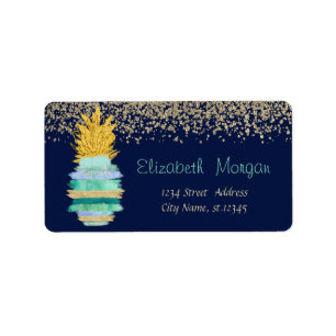 Gold Glitter Green Pineapple Navy Blue Label