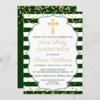 Gold Glitter Green Striped First Holy Communion