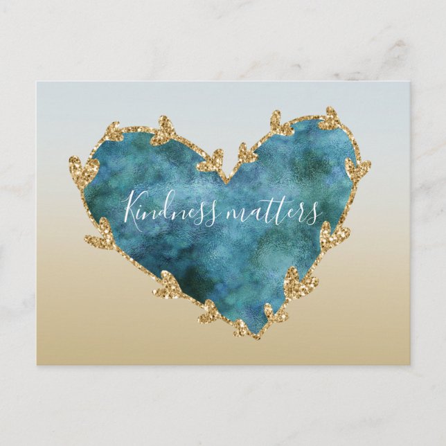 Gold Glitter Green Teal Aqua Blue Earth Heart Postcard (Front)
