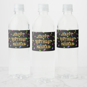 Gold Glitter Gymnast Gymnastics Birthday Black Water Bottle Label