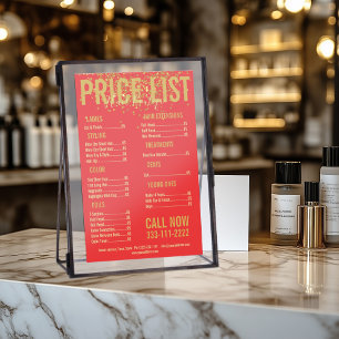 Gold Glitter Hair Cut Stylist Red Price List Flyer