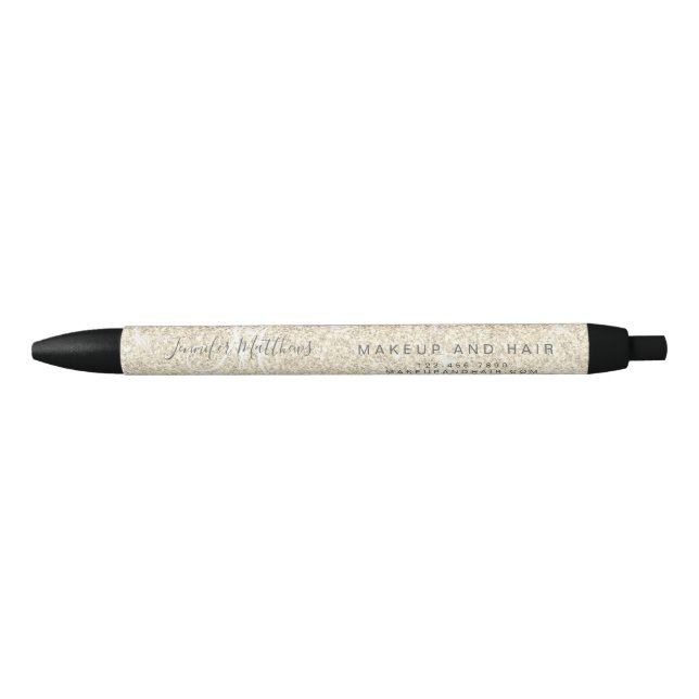 Gold Glitter Hair Makeup Salon Promotion Black Ink Pen (Front)