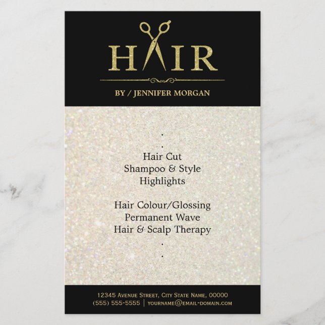 Gold Glitter Hair Stylist Salon Scissors Flyer (Front)