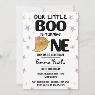 Gold Glitter Halloween First Birthday Girl Party Invitation