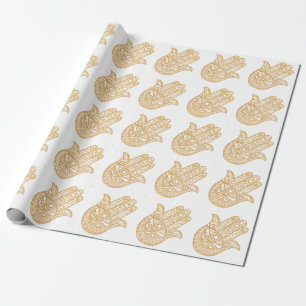 Gold Glitter Hamsa Lucky Hand Mystical White Wrapping Paper