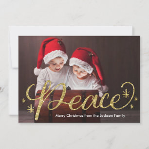 Gold Glitter Hand Lettered Peace Christmas Holiday Card