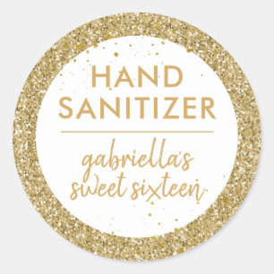 Gold Glitter Hand Sanitizer Favour Label Birthday