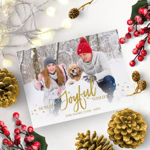 Gold Glitter Handwritten Photo Christmas Holidays Postcard