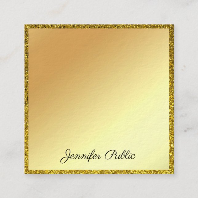 Gold Glitter Handwritten Script Modern Elegant Square Business Card (Front)
