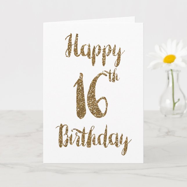 Gold Glitter Happy 16th Birthday Card (Small Plant)