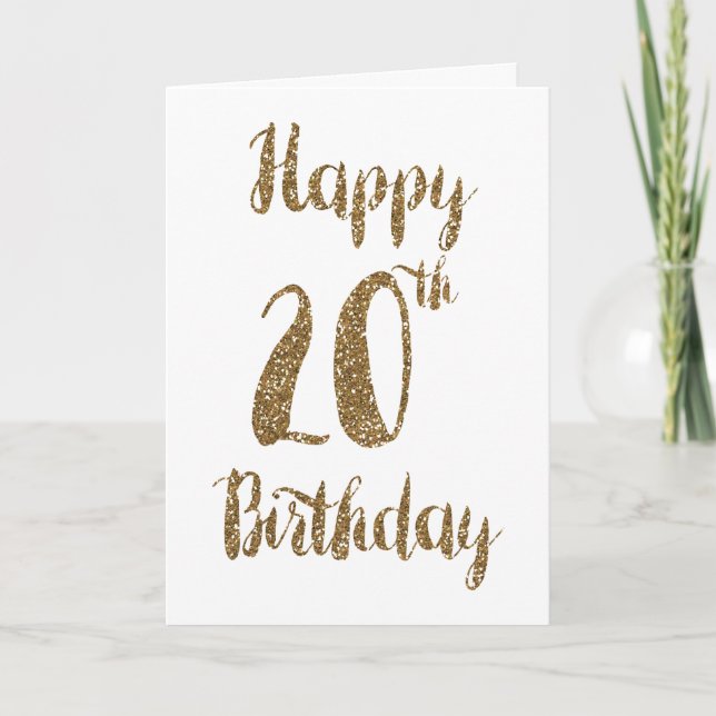 Gold Glitter Happy 20th Birthday Card (Front)